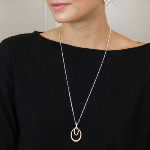 Silver Plated& Faux Gold Worn Finish Linked Triple Hoop Necklace by Peace of Mind